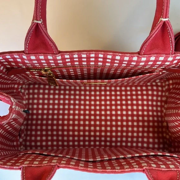 Prada Canapa Red Denim Canvas Snap Sides, Adjustable Removable Strap, Auth Cards - Picture 14 of 16